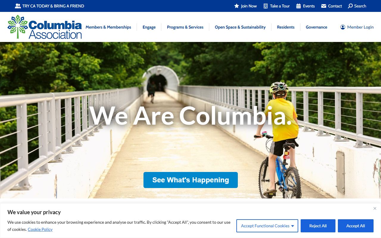 Columbia Association website representing the Columbia community organization separate from Howard County death index records