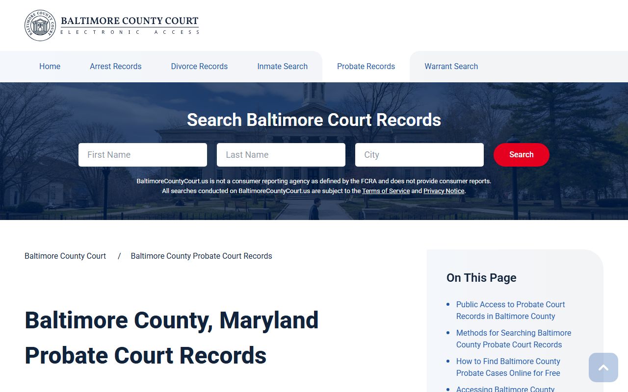 Baltimore County probate records website for researching Dundalk death index through estate records