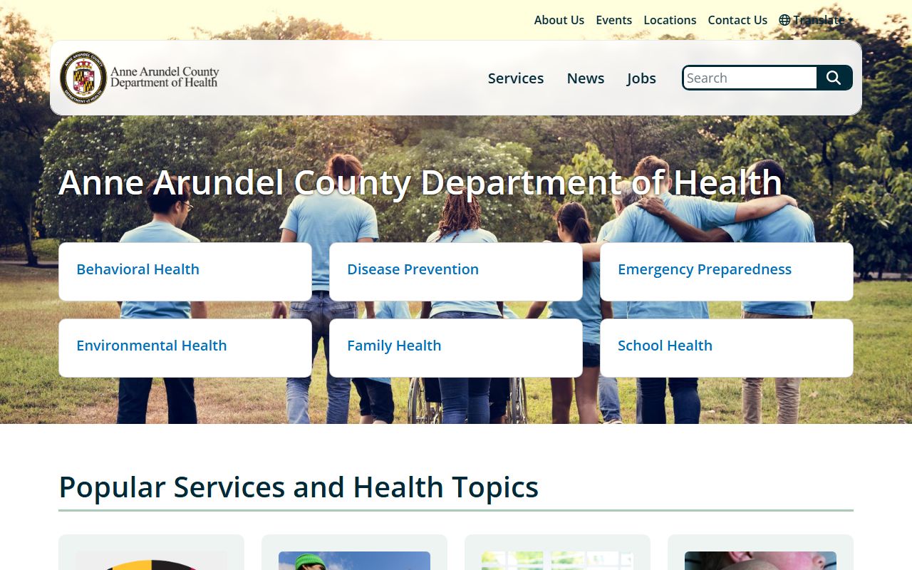 Anne Arundel County Department of Health main website for death index records