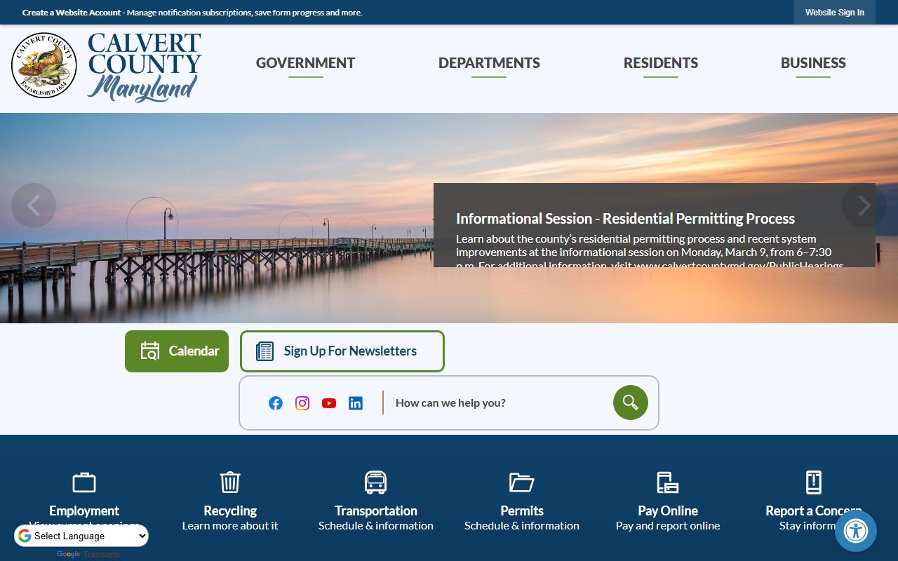 Calvert County government website linking to death index and public records resources