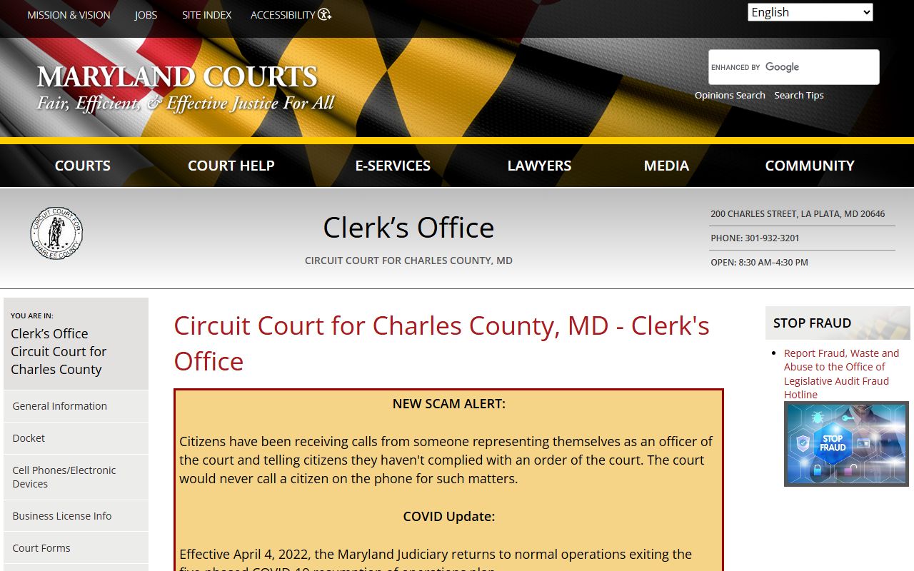 Charles County Circuit Court death index records