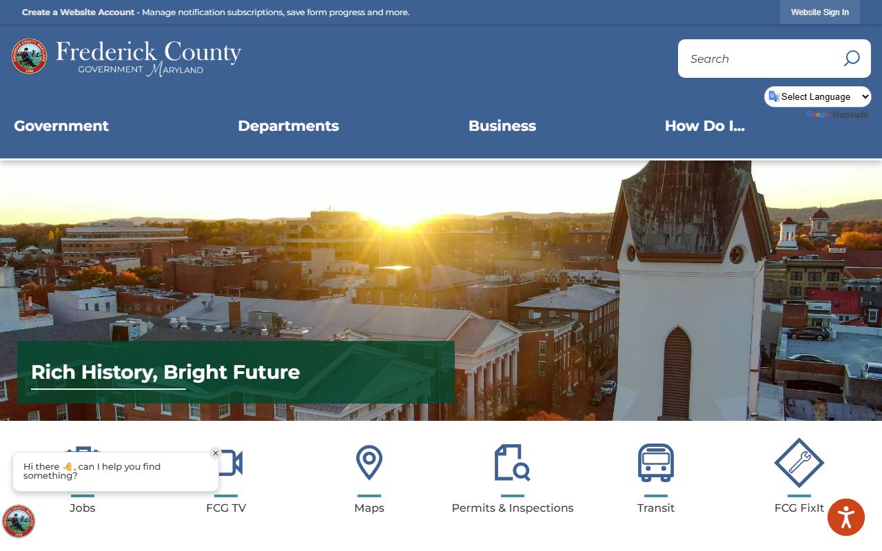 Frederick County Government portal linking to death index and vital records