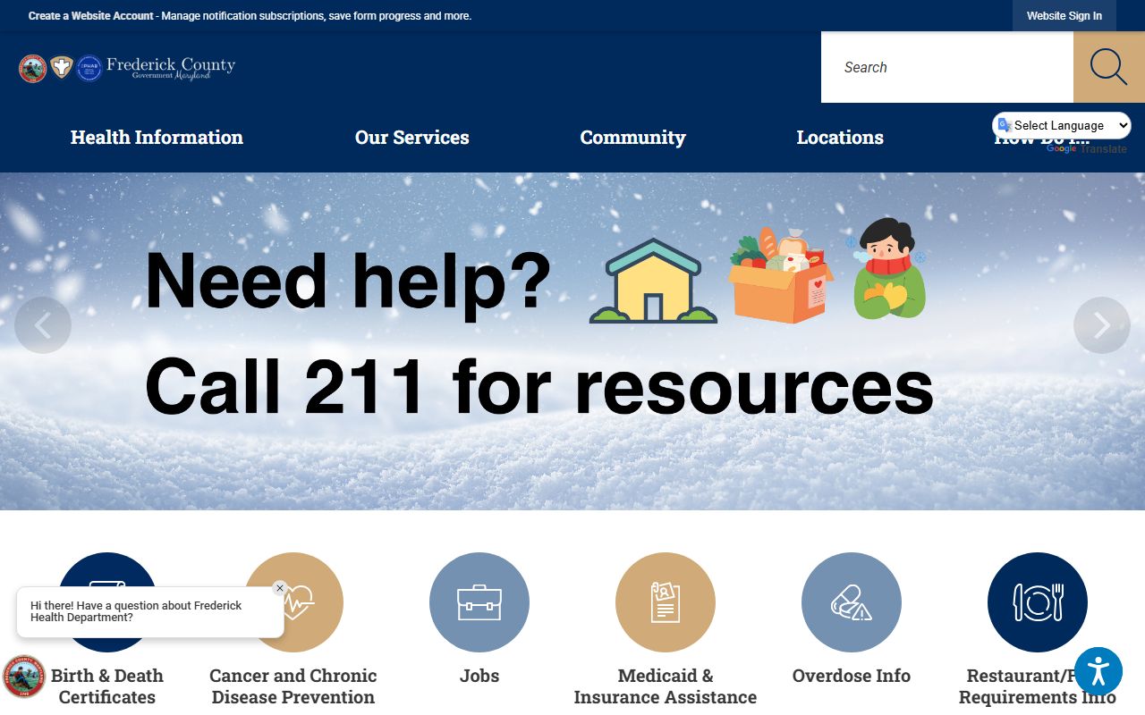 Frederick County Health Department death index and vital records page