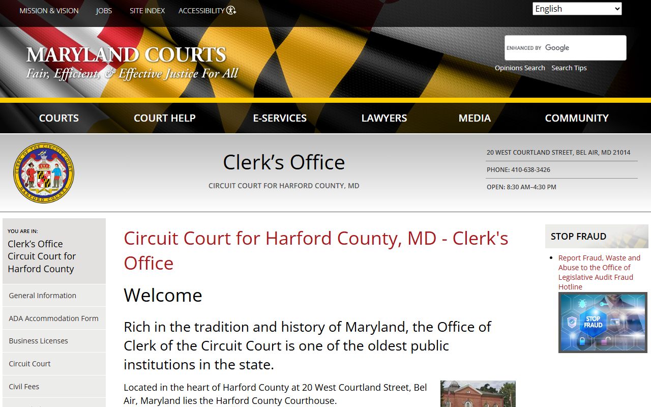 Harford County Circuit Court in Bel Air Maryland for death index and estate records