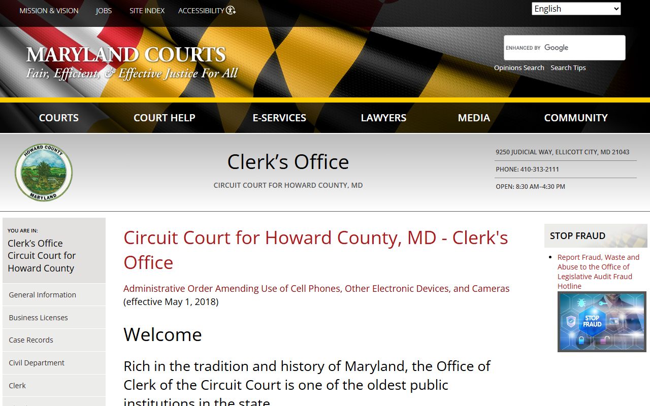 Howard County Circuit Court in Ellicott City relevant to death index and estate records