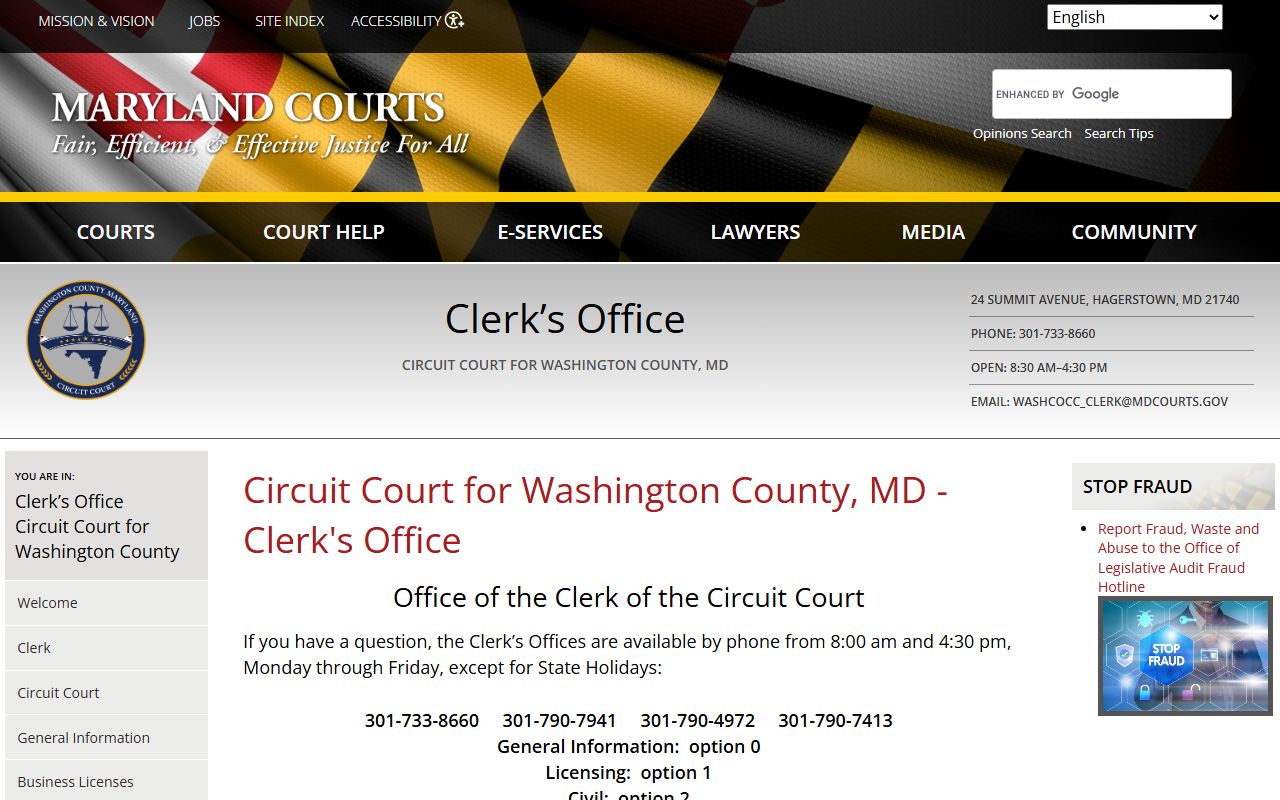Washington County Circuit Court in Hagerstown handling death index and estate records
