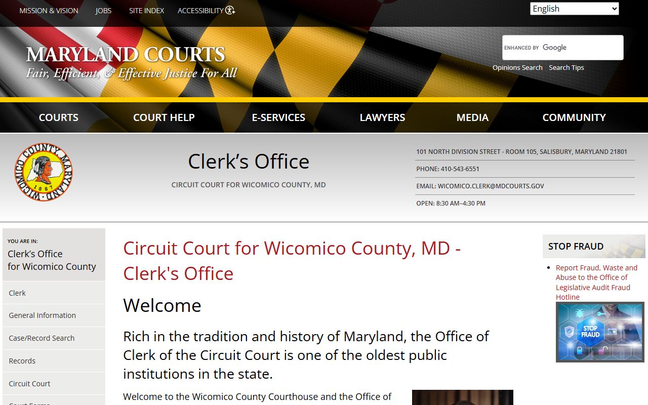 Wicomico County Circuit Court in Salisbury handling death index and estate filings